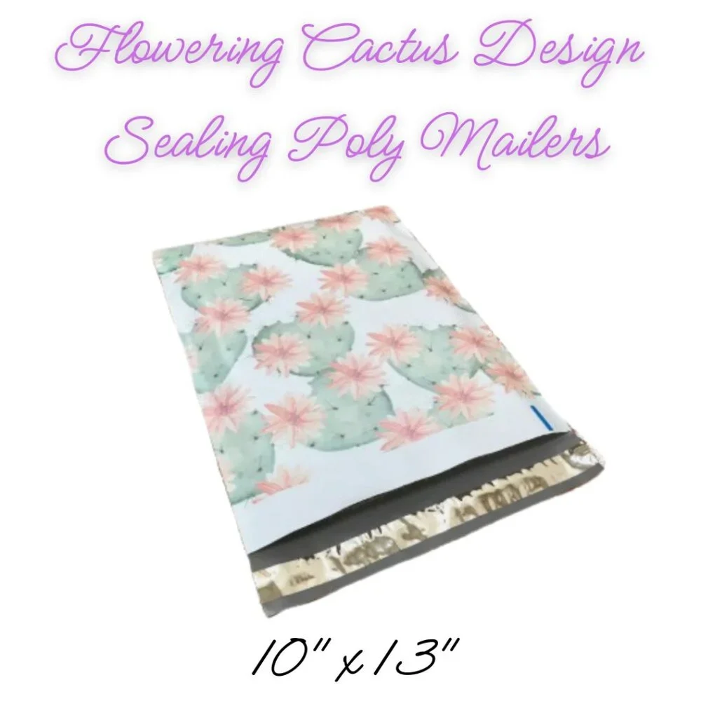 Flowering Cactus Print Design Poly Mailers Qty 20 Size 10x13 - Picture 1 of 2